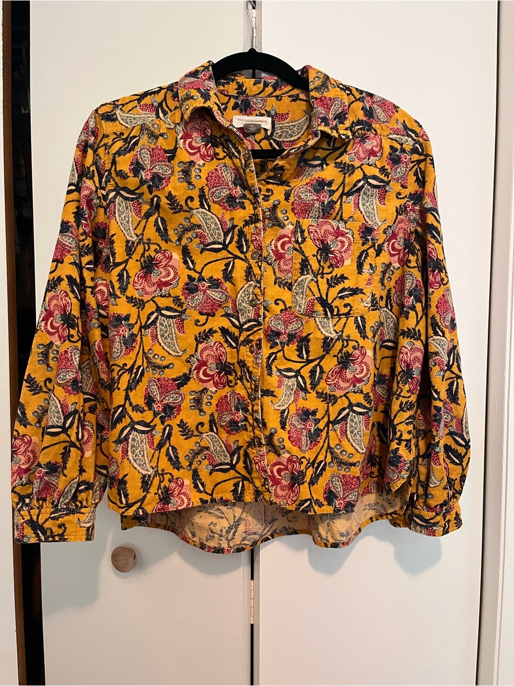 Anthropologie Paisley Corduroy Mustard Yellow Floral Button-Down Shirt
